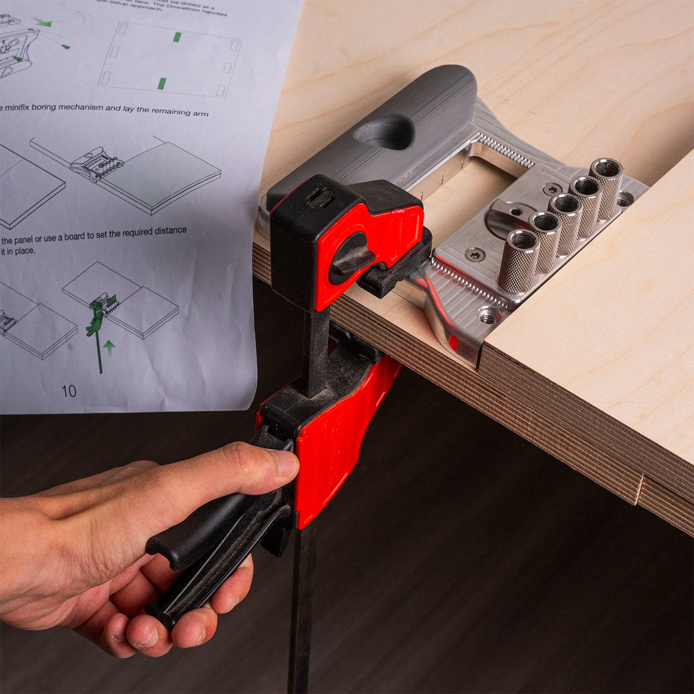 Doweltron in a cabinetmaking setup