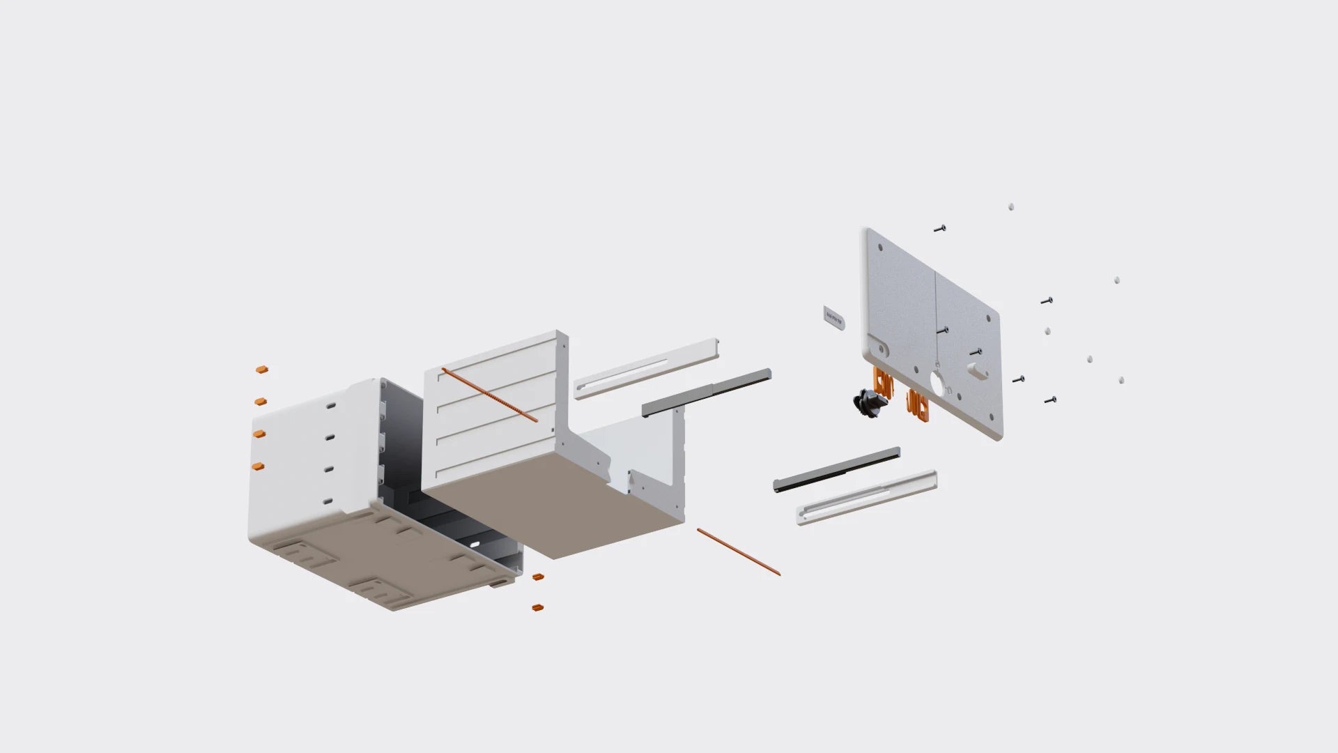 Exploded drawer assembly showing separate components